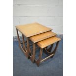 A G PLAN FRESCO TEAK NEST OF THREE TABLES, largest table, 50cm diameter x height 52cm (condition:-