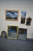 THREE LARGE MODERN BEVELLED EDGE WALL MIRRORS, largest mirror size 88cm x 114cm and three other