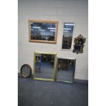 THREE LARGE MODERN BEVELLED EDGE WALL MIRRORS, largest mirror size 88cm x 114cm and three other