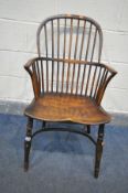 AN 18TH CENTURY ELM AND YEW WOOD WINDSOR ARMCHAIR, width 52cm x depth 55cm x height 92cm (