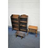 AN OAK LIDDED CHEST, engraved to the front and sides with grapes and vines, along with two open