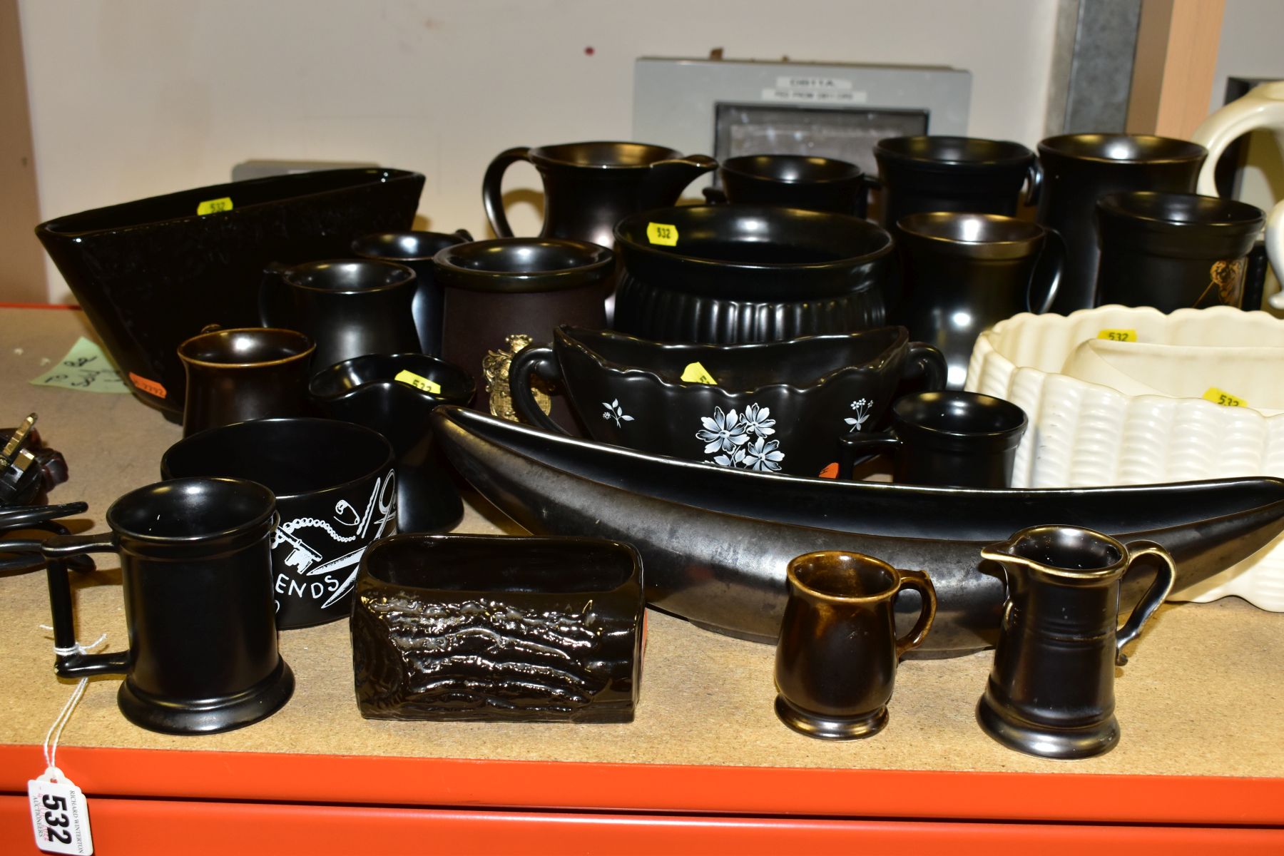 A QUANTITY OF SYLVAC POTTERY, comprising twenty one black and pewter effect tankards, household - Image 2 of 9