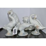 TWO LLADRO POLAR BEARS AND THREE LLADRO DUCKS, all in a variety of poses, tallest 12.5cm (5) (