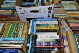 SIX BOXES OF BOOKS, containing a collection of approximately 205 titles in paperback and hardback