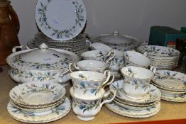 A ROYAL ALBERT 'BRIGADOON' PART DINNER SET, comprising of two covered tureens, sauceboat and