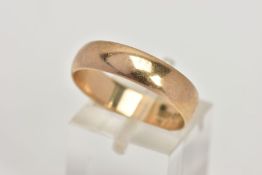 A 9CT GOLD BAND RING, plain polished wide band, approximate width 5.2mm, hallmarked 9ct Birmingham