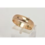 A 9CT GOLD BAND RING, plain polished wide band, approximate width 5.2mm, hallmarked 9ct Birmingham