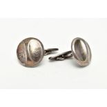 A PAIR OF DANISH SILVER 'GEORG JENSEN' CUFFLINKS, each of a circular form with a raised centre,