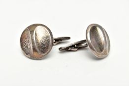 A PAIR OF DANISH SILVER 'GEORG JENSEN' CUFFLINKS, each of a circular form with a raised centre,