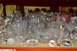 A QUANTITY OF CUT CRYSTAL AND OTHER CLEAR GLASSWARES, to include a pair of large Waterford Crystal