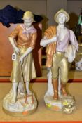 A PAIR OF ROYAL DUX FIGURINES, the woman fishing with a net, the man working in the fields with