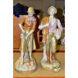 A PAIR OF ROYAL DUX FIGURINES, the woman fishing with a net, the man working in the fields with