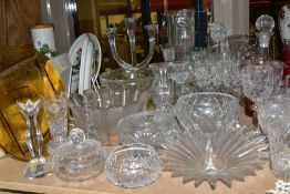 A QUANTITY OF CUT CRYSTAL, CRANBERRY GLASS AND OTHER GLASSWARES, approximately sixty pieces to