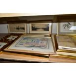 DECORATIVE PAINTINGS AND PRINTS ETC, comprising two watercolours 'Villa by the sea' and 'Brantome,