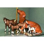 A GROUP OF BESWICK AND OTHER ANIMAL FIGURES, comprising four Beswick animals: a Tan Dachshund (