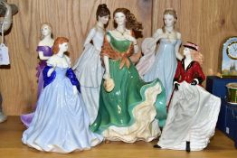 SIX ROYAL WORCESTER FIGURINES, comprising Les Petites Pippa and Floral Ladies July, Birthstone
