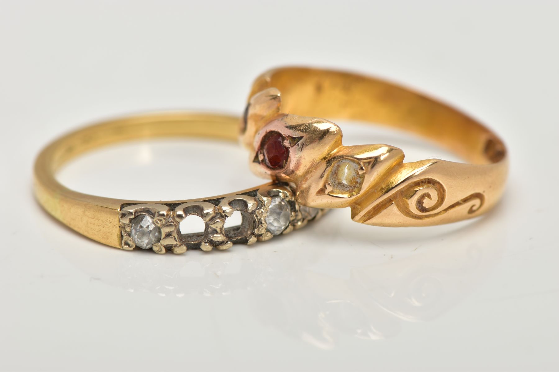 AN 18CT GOLD RING AND A DIAMOND HALF ETERNITY RING, the first a late Victorian ring, designed with - Image 3 of 4