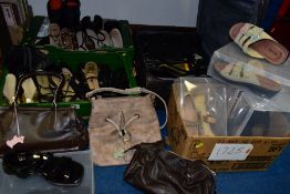 THREE BOXES OF LADIES SIZE FIVE SHOES, to include M&S and Clarks sandals, shoes and boots, (all