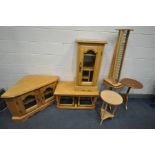 A SELECTION OF BEECH OCCASIONAL FURNITUTRE, to include a nest/coffee table, a corner tv stand, a