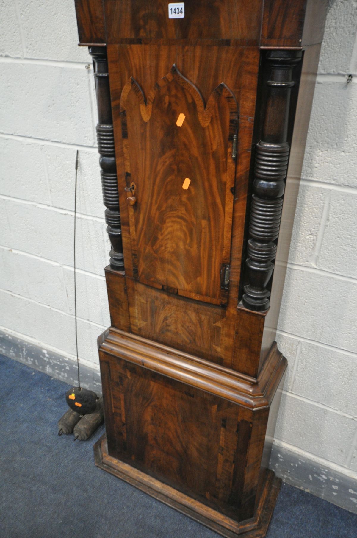 A VICTORIAN MAHOGANY AND CROSSBANDED EIGHT DAY LONGCASE CLOCK, the hood with a swan neck pediment, - Image 6 of 8