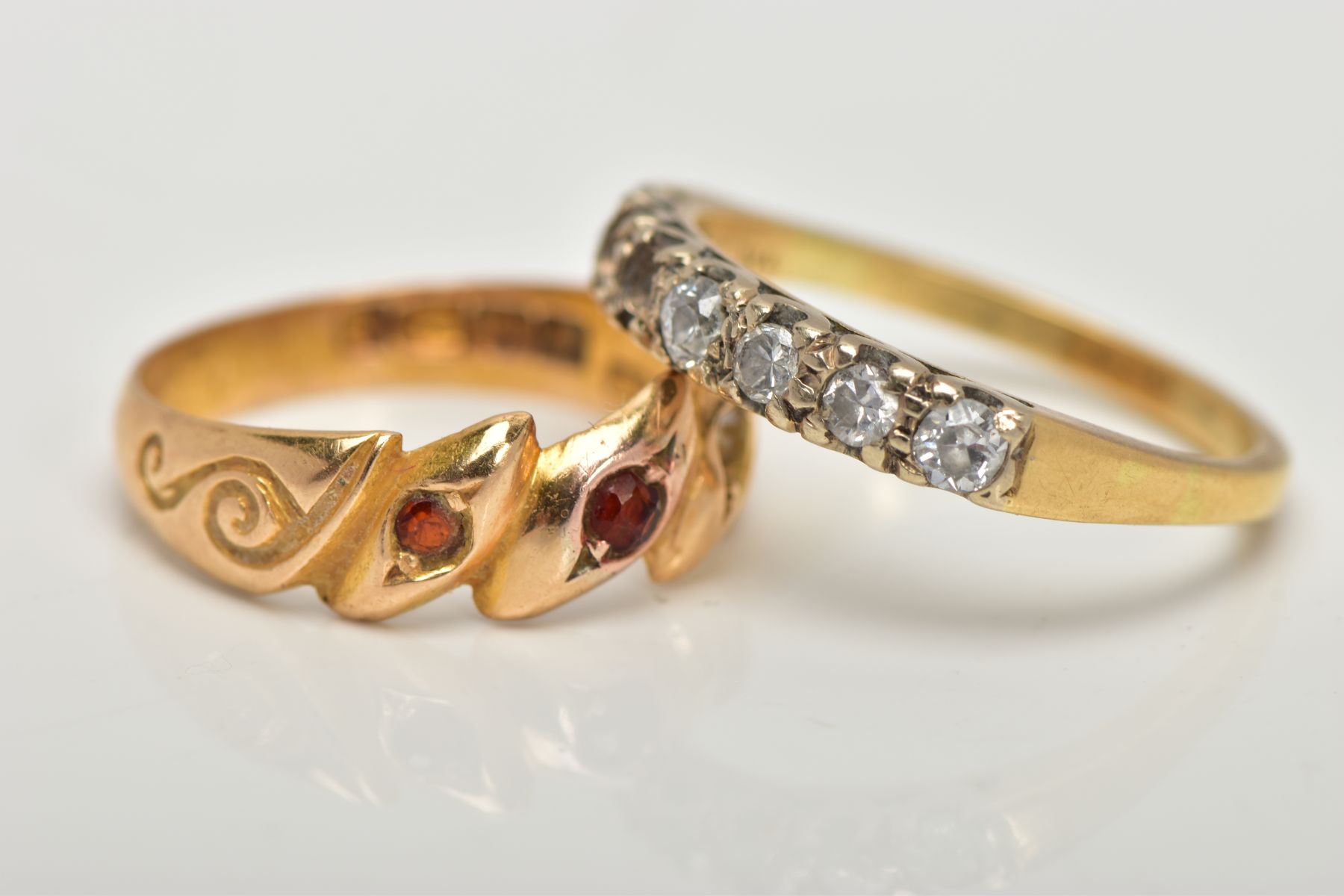 AN 18CT GOLD RING AND A DIAMOND HALF ETERNITY RING, the first a late Victorian ring, designed with - Image 2 of 4