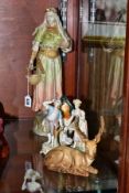 A 'ROYAL VIENNA' ART NOUVEAU STYLE FIGURE OF A MAIDEN AND FOUR OTHER CERAMIC ITEMS, the Royal Vienna