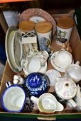 A BOX CONTAINING LOOSE CERAMICS, to include a Minton 'Meadow' tea set , six cups, saucers, tea