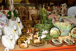 THIRTY FIVE PIECES OF ANIMAL THEMED SYLVAC POTTERY, to include three swan posy/plant holders in