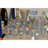 A GROUP OF CUT CRYSTAL AND OTHER GLASS WARES, to include a decanter complete with stopper, a