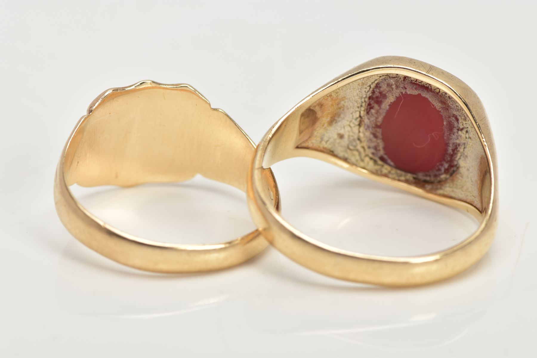TWO 9CT GOLD SIGNET RINGS, the first set with a square cut carnelian, leading onto a tapered - Image 3 of 4