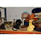 EIGHT LADIES HATS INCLUDING TWO 'MITZI LORENZ', with four original card hat boxes, a head mannequin,