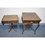 AN EDWARDIAN MAHOGANY AND INLAID ENVELOPE CARD TABLE, enclosing a green baize playing surface,