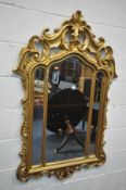 A LATE 20TH CENTURY FRENCH GILT FRAMED WALL MIRROR, 88cm x 134cm