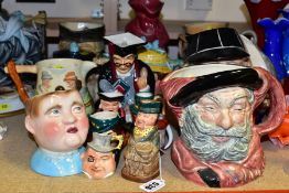 A GROUP OF CERAMIC TOBY JUGS, AND CHARACTER JUGS, together with six miniature character jugs and two