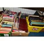 SEVEN BOXES OF BOOKS, RECORDS AND CDs, to include approximately one hundred and twenty books, titles
