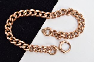 A ROSE GOLD BRACELET, curb link bracelet each link stamped 9.375, fitted with a bolt ring clasp
