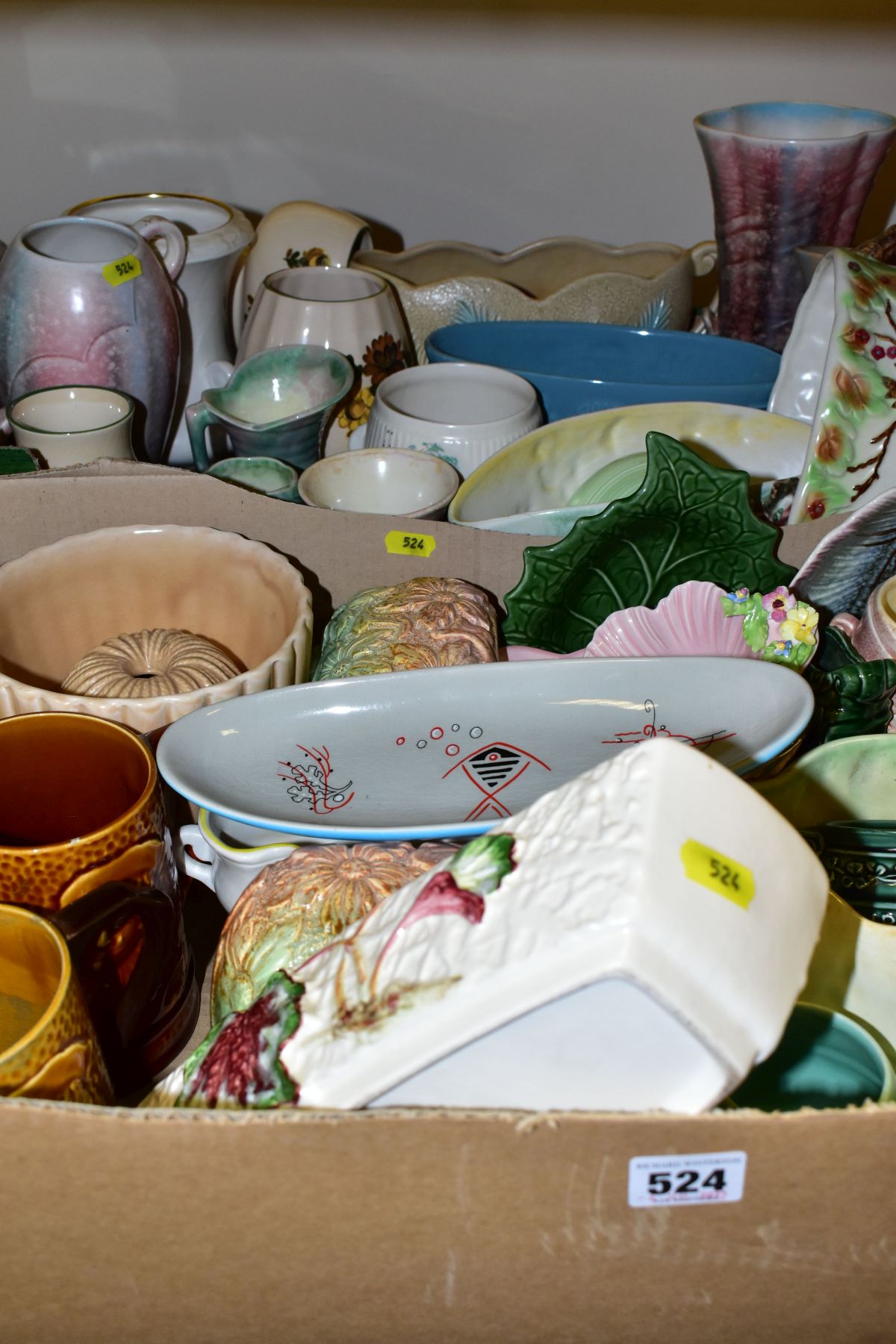 TWO BOXES OF SYLVAC CERAMICS AND FALCON WARE, to include a string holder pot, twelve planters,