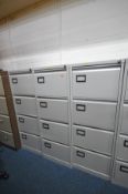 THREE LIGHT GREY FOUR DRAWER FILING CABINETS, width 47cm x depth 63cm x height 132cm (each with