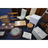 A SELECTION OF OCCASIONAL FURNITURE, to include a painted two drawer cabinet, a Victorian high