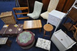 A SELECTION OF OCCASIONAL FURNITURE, to include a painted two drawer cabinet, a Victorian high