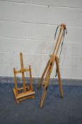 A DALER ROWNEY BEECH ARTISTS EASEL, and a table top artist easel (2)