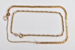 TWO 9CT GOLD BRACELETS, the first an 'S' link chain bracelet fitted with an AF spring clasp