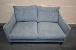 A SOFTNORD SCANDINAVIAN OCEON BLUE UPHOLSTERED TWO SEATER SOFA, length 154cm x depth 92cm x height