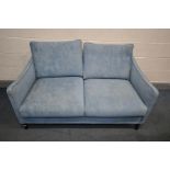 A SOFTNORD SCANDINAVIAN OCEON BLUE UPHOLSTERED TWO SEATER SOFA, length 154cm x depth 92cm x height