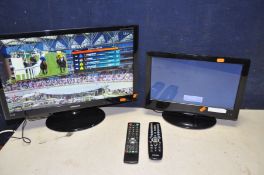 A SAMSUNG LT23B551EW/EN 23in tv with remote along with a Currys essentials C16LD1B11 16in tv with
