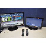 A SAMSUNG LT23B551EW/EN 23in tv with remote along with a Currys essentials C16LD1B11 16in tv with