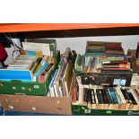 SIX BOXES OF ASSORTED BOOKS, to include a set of Enid Blyton's children's books, a coronation