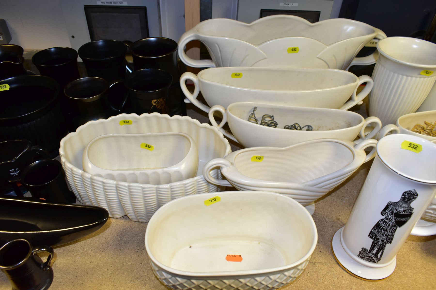 A QUANTITY OF SYLVAC POTTERY, comprising twenty one black and pewter effect tankards, household - Image 6 of 9