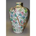 A LARGE CHINESE BALUSTER VASE, decorated with butterflies and fruiting branches on a white ground,