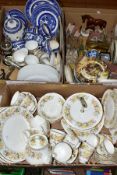 THREE BOXES OF CERAMICS, GLASS & SUNDRIES, three boxes containing fifty-two pieces of Colclough bone